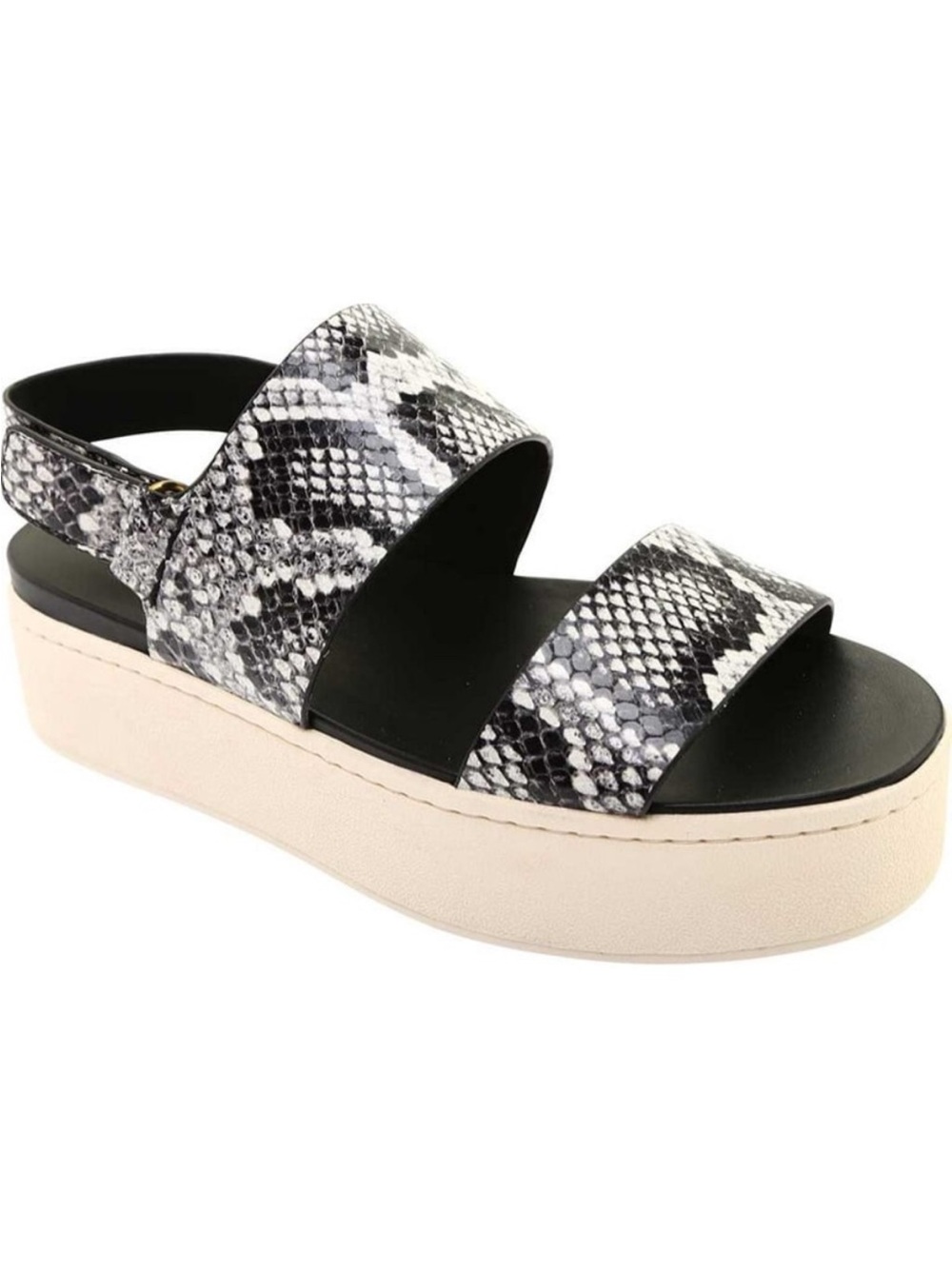 Vince Black Snake Platform Comfort Wedge Leather Slingback Sandals 8.5